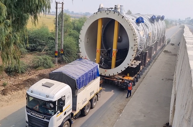 Oversized project cargo convoy on an Indian highway